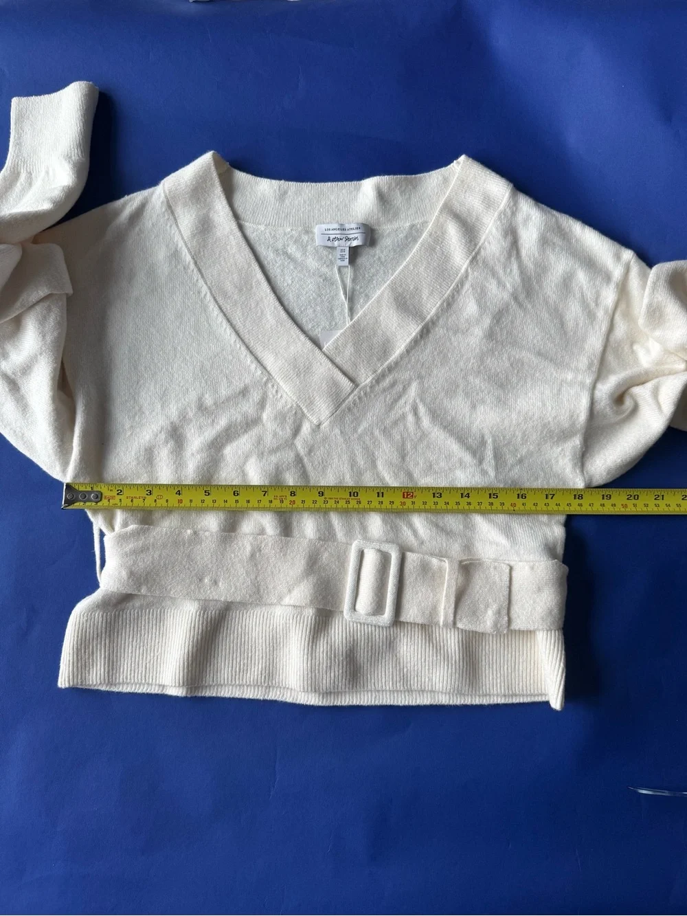 & Other Stories Belted balloon sleeve sweat in off white Size M